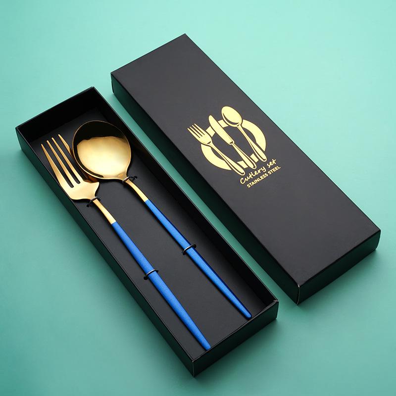 Португальский набор столовых приборов: Нож, вилка, ложка из нержавеющей стали - подарочная коробка для стейков в стиле вестерн из 4 предметов