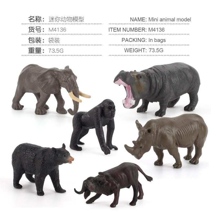 Simulation Wild African Animal Model Rhino Hippo Buffalo Black Bear Elephant Orangutan Mini Combination