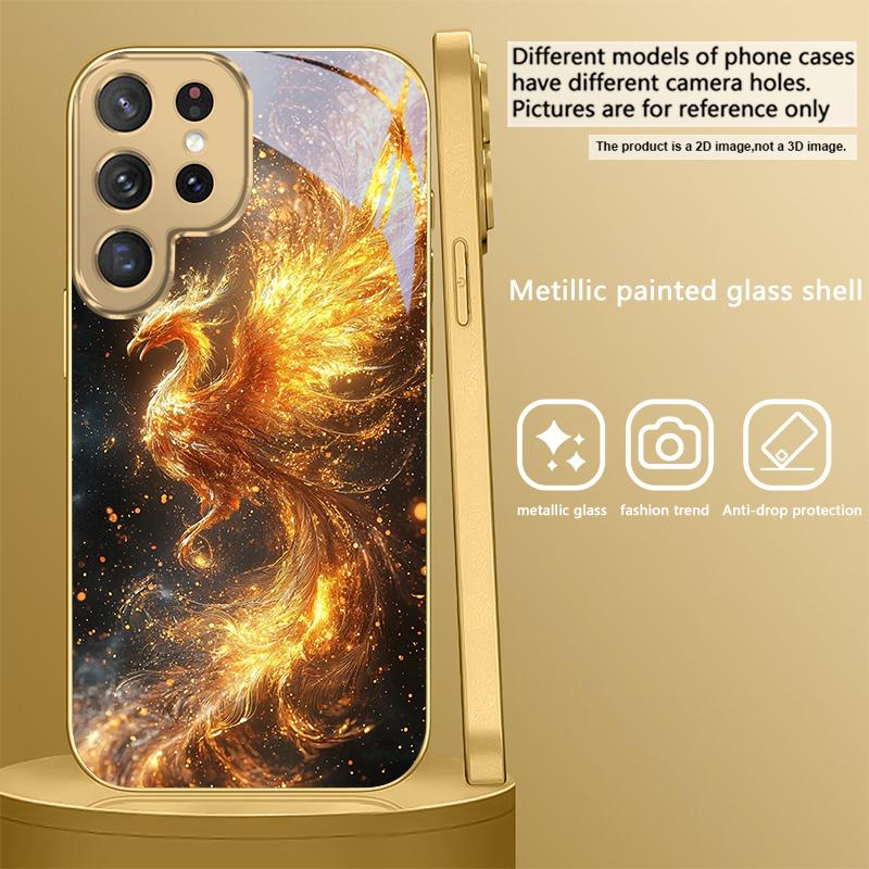 Золотой Феникс Нирвана Для Samsung Galaxy S26 S20 FE S21 S22 S23 Plus S24 Ultra S25Ultra S21+ S22Plus Золотой стеклянный чехол для телефона