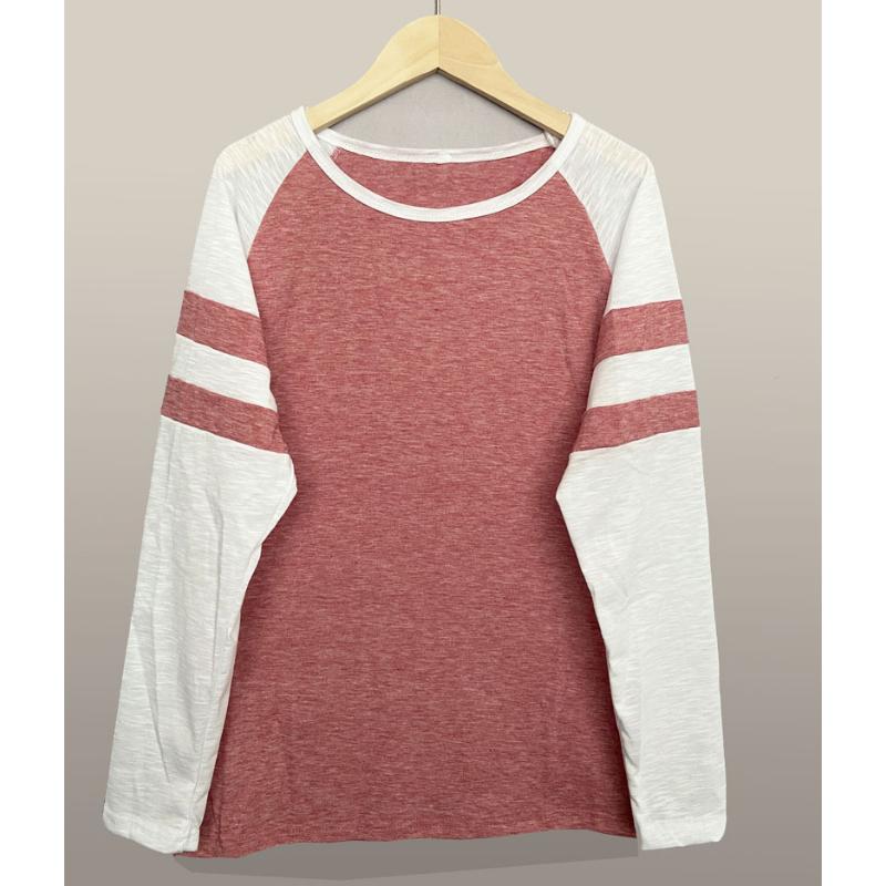 Весенне-осенняя женская блузка, модная трехцветная полосатая футболка с длинными рукавами и круглым вырезом, топы с цветными блоками