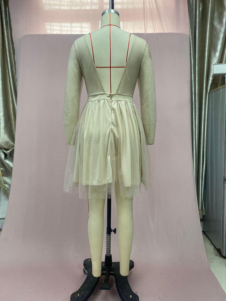 Европейское и американское женское прозрачное платье с круглым вырезом и длинными рукавами, сексуальное