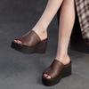 Height Increasing Lightweight Outdoor Wedges Slippers Genuine Leather Peep Toe Casual Women's Shoes