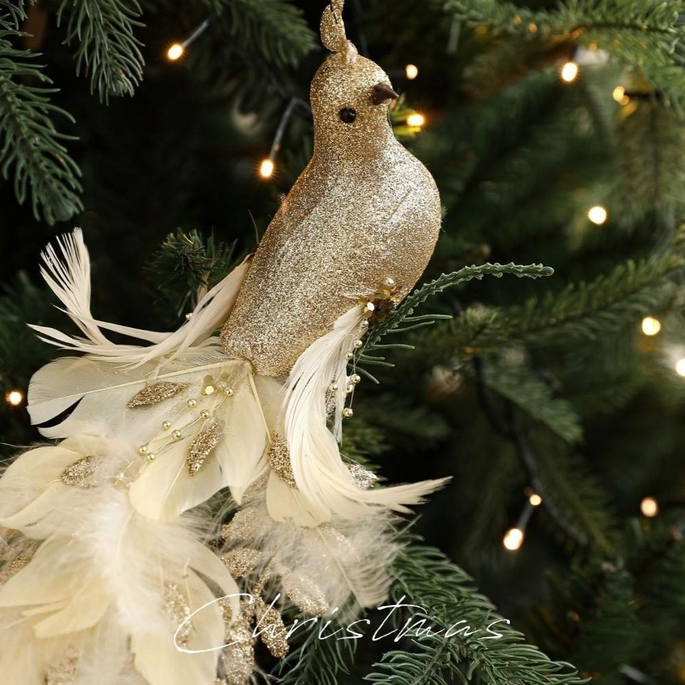 Long Tail Christmas Peacock Ornaments Realistic Glimmering Feather Artificial Peafowl Ornaments with Clip Handmade