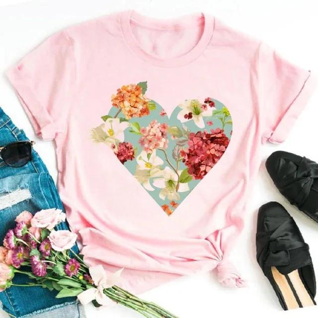 Сердце Музыка Нота Розовый Принт Женская Футболка Короткий Рукав O Шея Свободная Женская Футболка Женская Футболка Топы Одежда Camisetas Mujer