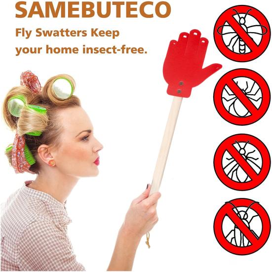 Heavy Duty Faux Leather Fly Swatter with Wood Handle Efficient Insect Catcher Comfortable Grip Easy to Store Palm Shape