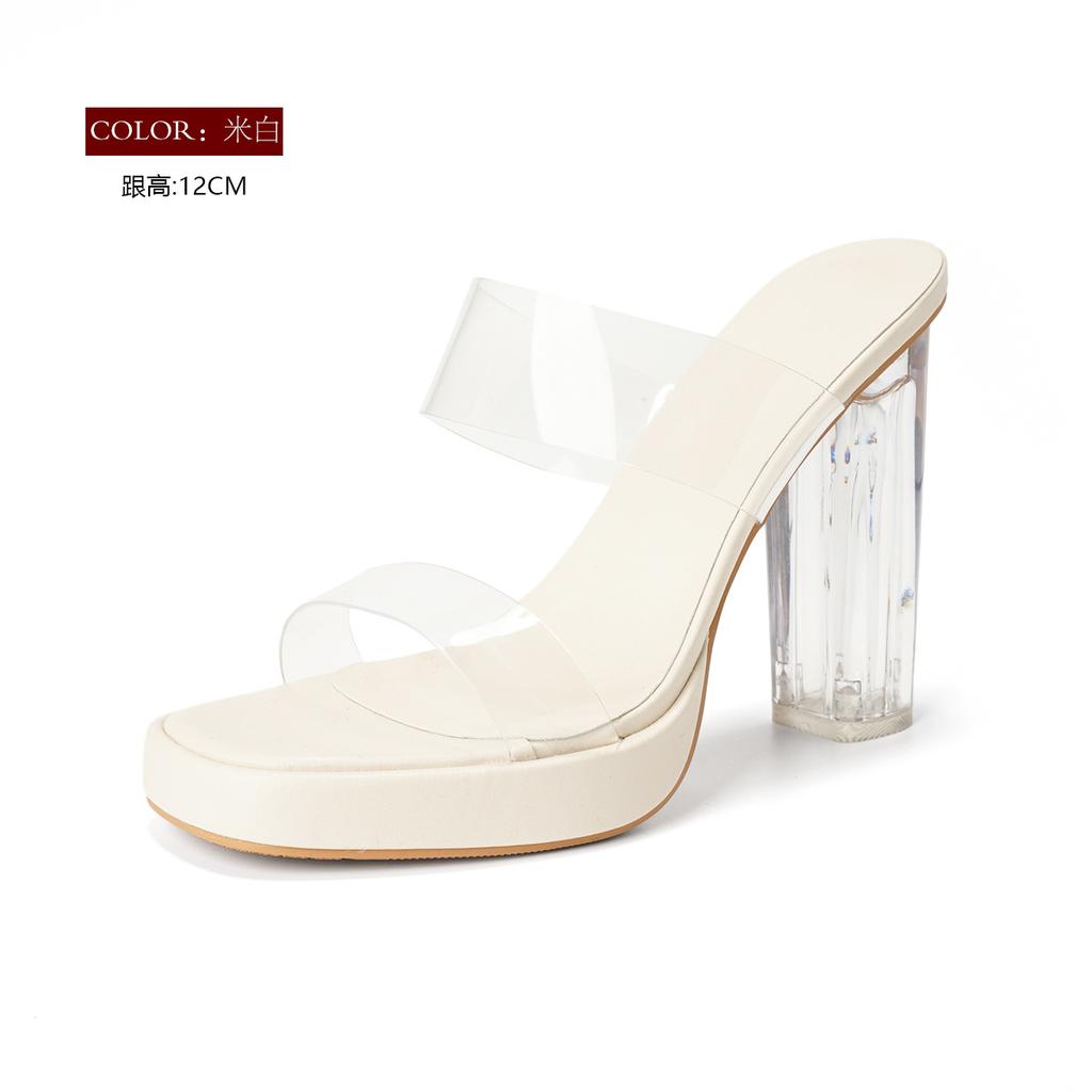 V Transparent High Heels Women's Summer Internet Celebrity Platform High Heels Crystal Block Heel Sandals Women