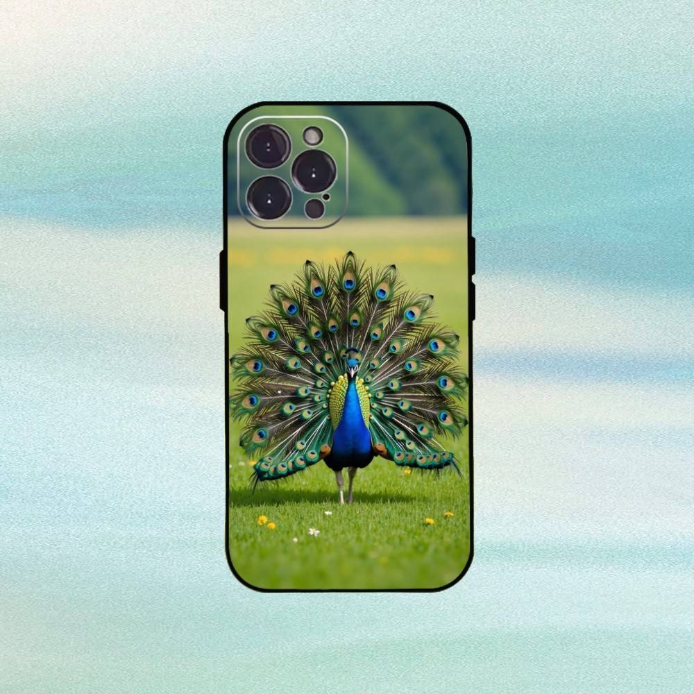 Peacock Phone Case For iPhone17,16,15,14,13,12Plus,Pro Max,XS,5G Soft Silicone Black Cover