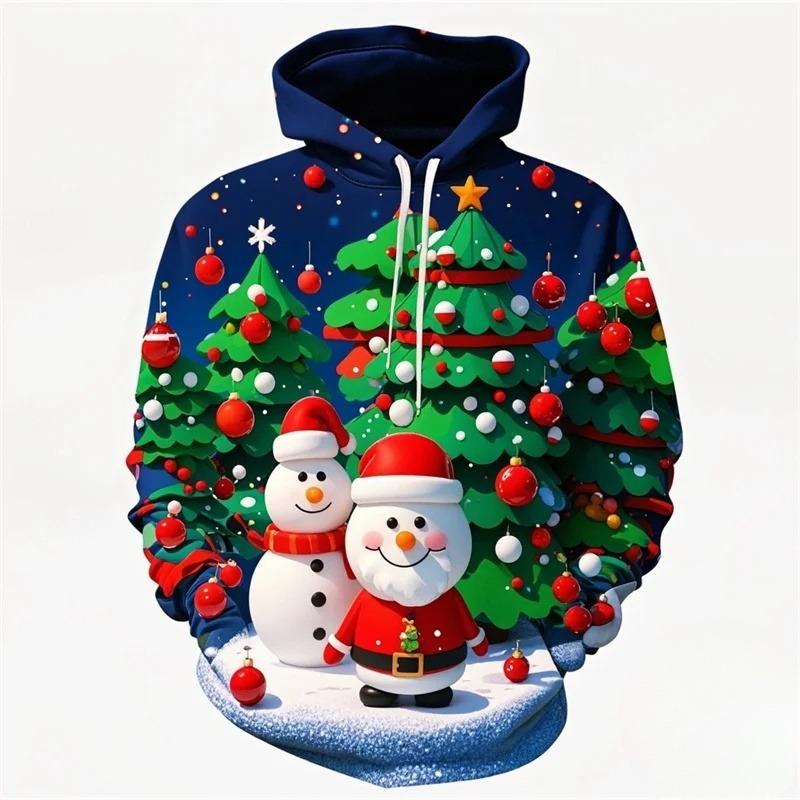 Fashionable 3D Printed Merry Christmas Hoodie With Christmas Snowflake Pattern Hooded Sweatshirt Christmas Decoration Top