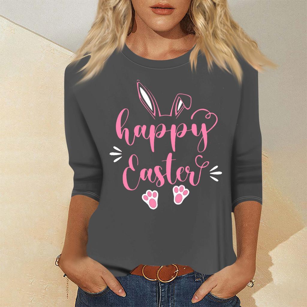 Women's Fashion Casual Seven Sleeve Valentine's Day Printed Pullover Top