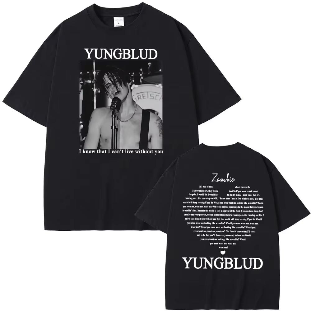 Мужская графическая футболка Yungblud & Zombie Rock Band Хип-хоп Ретро Одежда для фанатов музыки Футболки Женская Повседневная С круглым вырезом Высококачественная Футболка