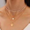 Golden Layered Necklace for Women Multi 3 Layers Faux Pearl Beaded Choker