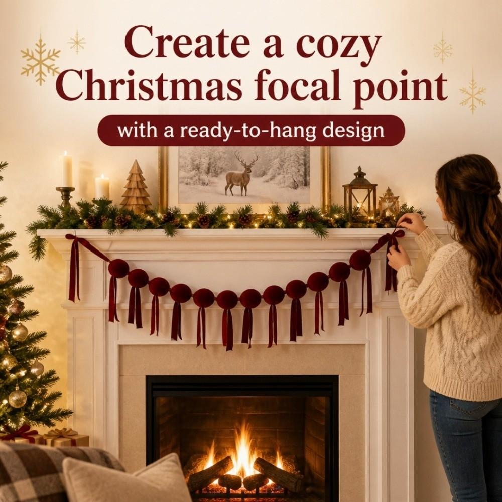 Cloth String Hanging Ornaments Christmas Velvet Ball Garland Hanging Decoration Photography Props