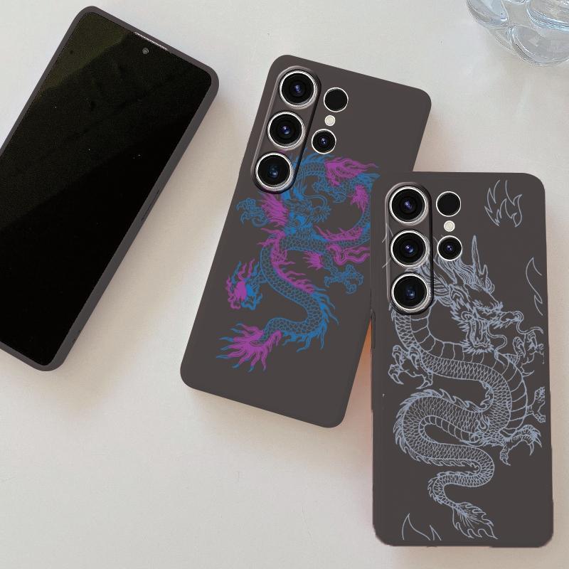 Мягкий силиконовый черный чехол с китайским узором в виде линии Лунга для Xiaomi Redmi Note 13 Pro Samsung A55 A35 M35 S24 iPhone Camera Защитный противоударный чехол