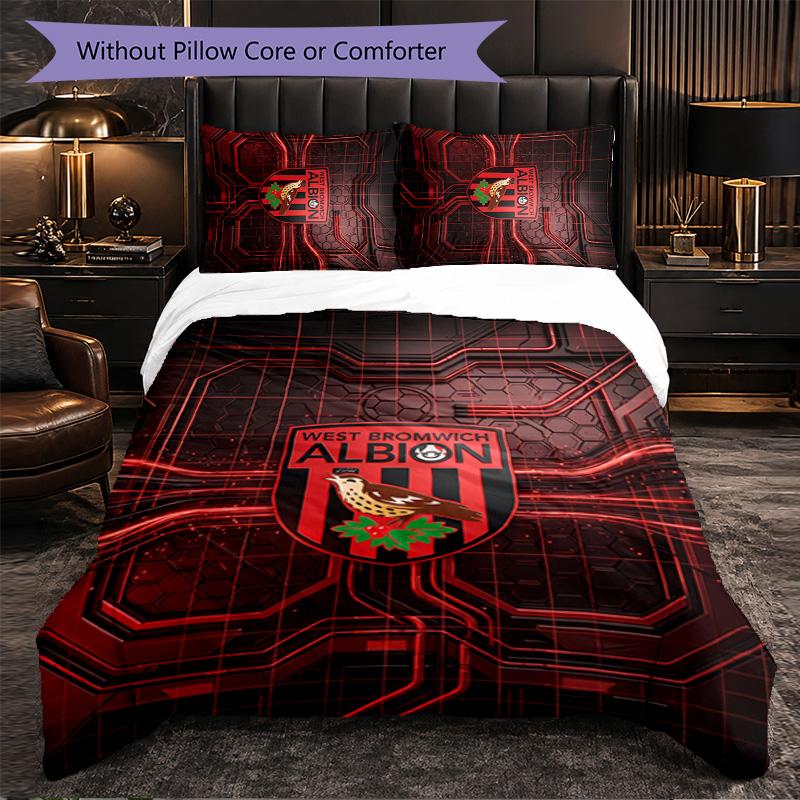 West Bromwich Albion Football 3 Piece Bedding Set Soft Duvet Cover Set with Pillowcases Printed Bedroom Decor Set for Home