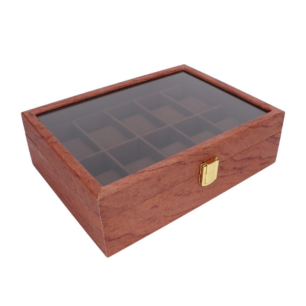 Large Composite Wood Watch Display Box Coffee colored watch pillow 26.5 x 20 x 8cm Watch Storage Case Watch Organizer For Women