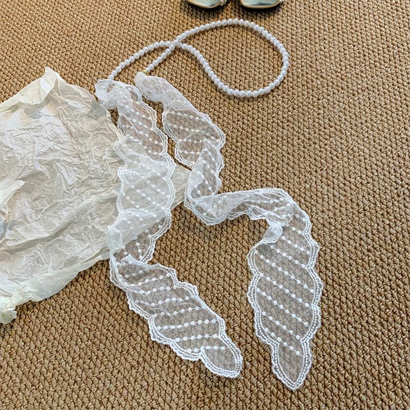 Французское кружево, жемчужный пояс и шелковый шарф, аксессуар для волос