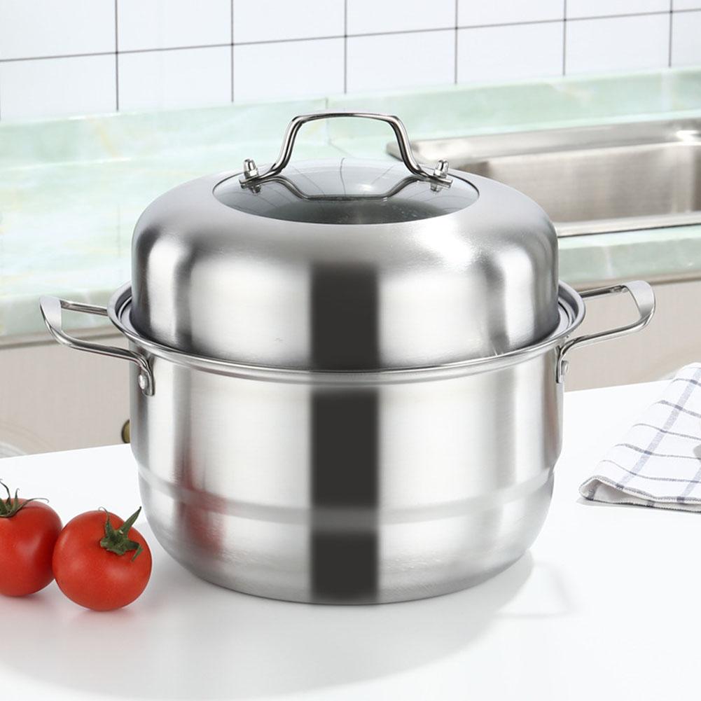 Stainless Steel Steamer Thicken Pot with Lid for Kitchen Cooking