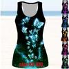 3D Print Butterfly Flying for Women Workout Patchwork Stripes Printed Summer Sport Shirts Plus Size Vests