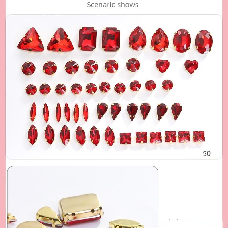 50 шт., пришивные стразы с когтями, хрустальные стразы с плоской задней частью, металлические зубцы, стразы, акриловое стекло, швейные драгоценные камни