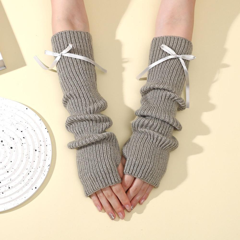 Fashion Y2K Long Wrist Gloves Thicken Bowknot Arm Warmers Soft Solid Color Knitted Arm Sleeves Women
