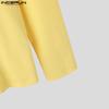 INCERUN Men Deep V Neck Long Sleeve Rib Solid Color Buttons T-shirts Tops