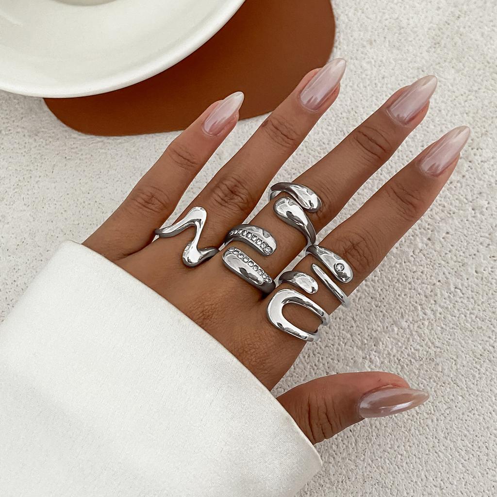 Irregular Liquid Lava Metal Wrinkled Open Ring Design Photosensitive Surface Joint Ring