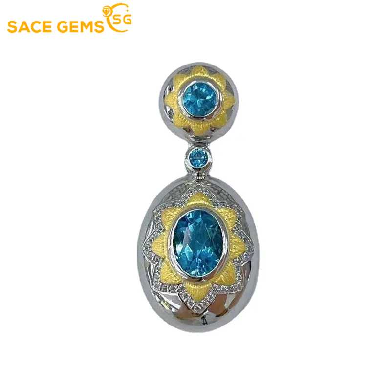 Sace Gems Ожерелье с подвеской из стерлингового серебра 925 пробы, 6*8 мм, натуральный швейцарский синий топаз, ожерелье для женщин, коктейльная вечеринка, изысканные ювелирные изделия, подарок
