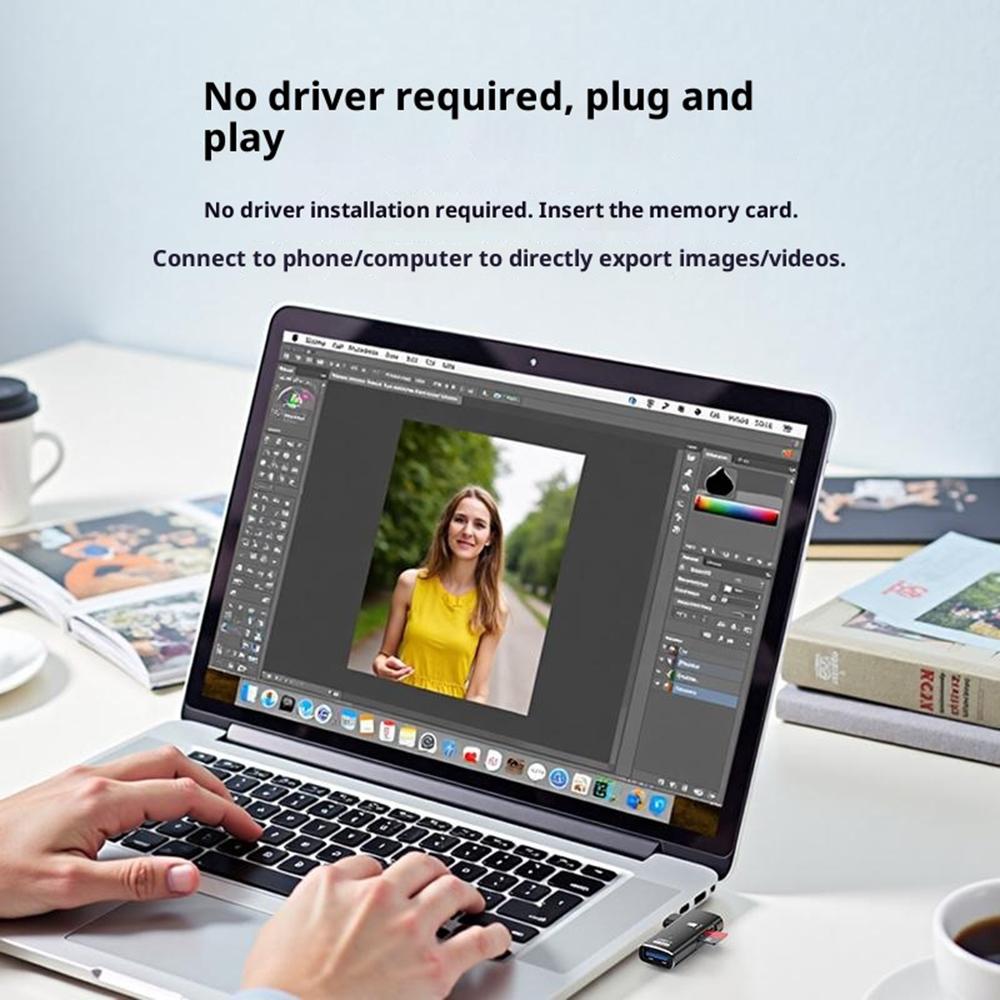 TYS-304 Angled Type-C OTG Adapter to USB 3.0 + TF Card Slot Converter for Mouse/Keyboard/Flash Drive/SSD