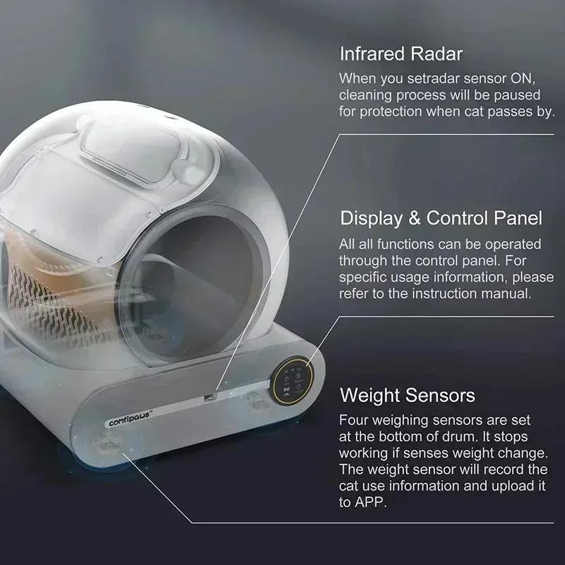 65 л Автоматический Интеллектуальный Кошачий Туалет Управление через Приложение Самоочищающийся Полностью Закрытый Электрический Дезодорирующий Лоток Мешок для Мусора