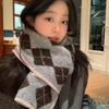 College Style Rhombus Polka Dot Scarf with Wool Scarf Imitation Cashmere Edge Contrasting Autumn and Winter Warm Shawl for Women