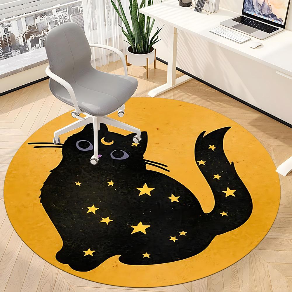 1pc Moon Cat Office Round Area Rug, Indoor Mat Suitable For Office, Under Office Chairs Bedroom Living Room Home Decor, Room Deco 113