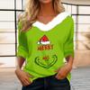 Women's T Shirt Tee Christmas Shirt Long Sleeve Party Christmas Fleece Collar V Neck  Top