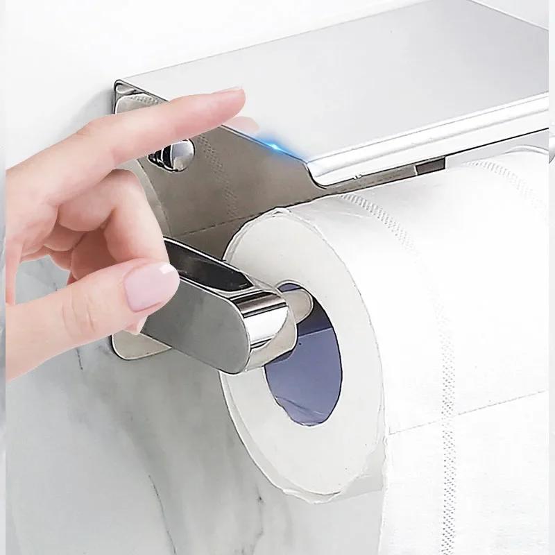 304 Stainless Steel Toilet Paper Holder with Phone Shelf Bathroom Tissue Holder Toilet Paper Roll Holder Paper Holders Banheiro