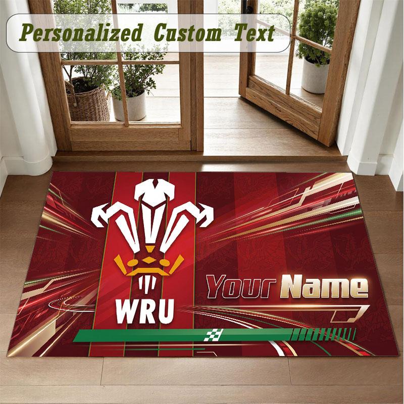Crystal Velvet Square Rug Custom NameWales Rugby Pattern Non Slip Home Floor Decor Rug