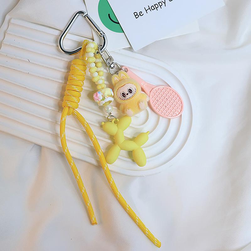 Милый мультяшный флокированный брелок-подвеска Labubu, креативный плетеный шнурок, украшение для подвешивания на рюкзак, аксессуары, подарки