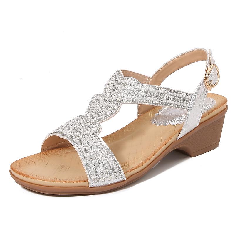 2024Ladiesshoes Bohemian новые модные босоножки со стразами на платформе и танкетке женские туфли