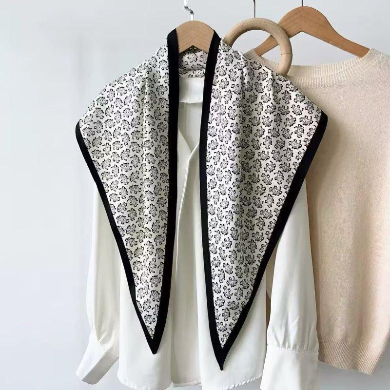 Retro simple and versatile big triangle scarf women's spring summer high-end feeling bag headscarf scarf shawl fart curtain decoration