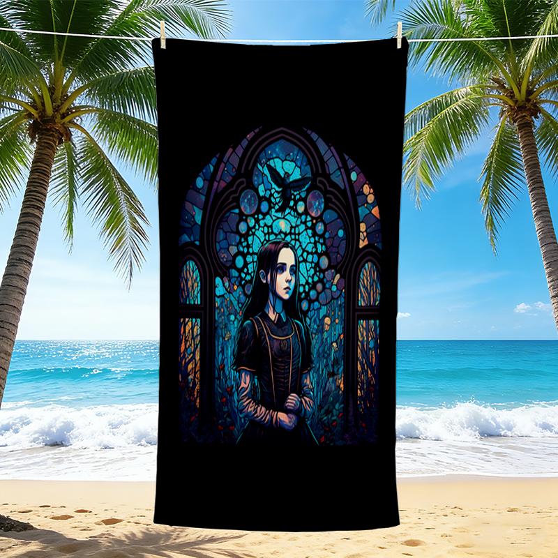 1Pc Gothic Glass Portrait Beach Towel Quick Dry Multiuse For Beach Pool Gym Yoga Home Travel Christmas Halloween Xmas Gift L1530