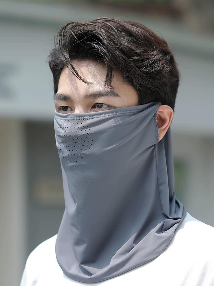 Sun Protection Mask for Men, Covering Full Face and Neck, Suitable for Cycling and Sports, with Ear Loops, Headscarf, Neck Protection, Ice Silk Neck