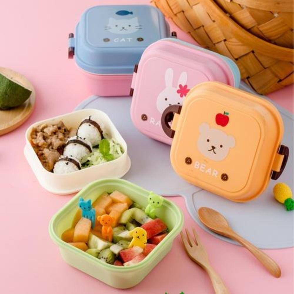 Double Layer Fruit Animal Children Plastic Food Storage Box Tableware Lunch Box Fresh Keeping Box
