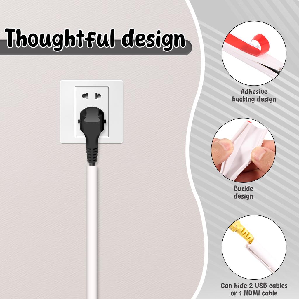 3/5/8m Floor Cord Cover for Extension Cords Self Adhesive Wall Cable Concealer Flexible Cable Hider Cover Wire Protector