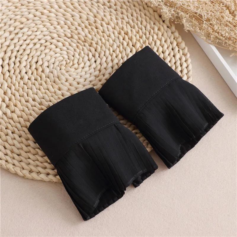 Women Lace Pleated Flare Sleeve False Cuffs Chiffon Detachable Sleeve Ruffles Fake Cuffs Wristband Clothing Accessory