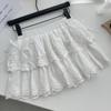 Белая кружевная юбка для женщин, весна-лето, милая мини-юбка трапециевидной формы с милым бантом и эластичной резинкой на талии, тонкая женская одежда в стиле Лолиты Y2K