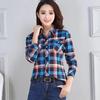Women's Spring and Autumn Plaid Shirt Casual Long Sleeve Pocket Cotton Shirt