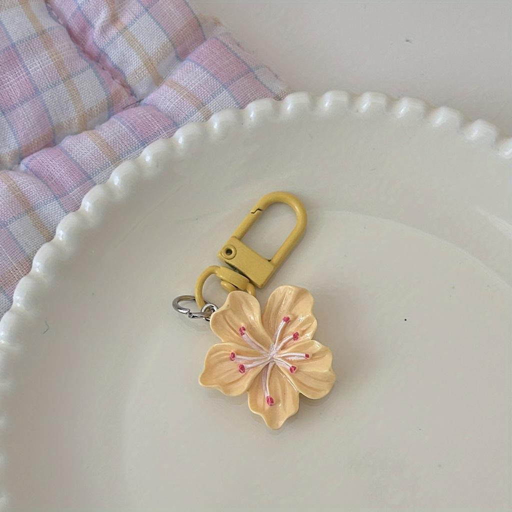 Romantic Cherry Blossom Keychains Sweet Minimalist Floral Charms, Lobster Clasp Gift for Couples and Friends, Decorative Bag Accessories