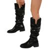 Женские высокие сапоги на среднем каблуке, кожаные туфли, зима 2024, тренд, новые готические плиссированные туфли для вечеринок, модные высокие туфли челси, Botas Mujer