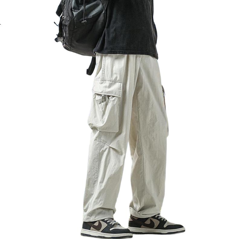 Dingfengbaoluo Straight-Leg Pants for Men, Spring And Summer Loose-Fit Commuter Cargo Pants, Fashionable Solid Color Casual Trousers, EK48 Black XL