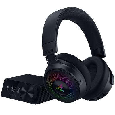 Razer Беспроводная игровая гарнитура Kraken V4 Pro с OLED-контроллером, беспроводным подключением Bluetooth и USB-подключением, Sensa HD Haptics TriForce Biocellular