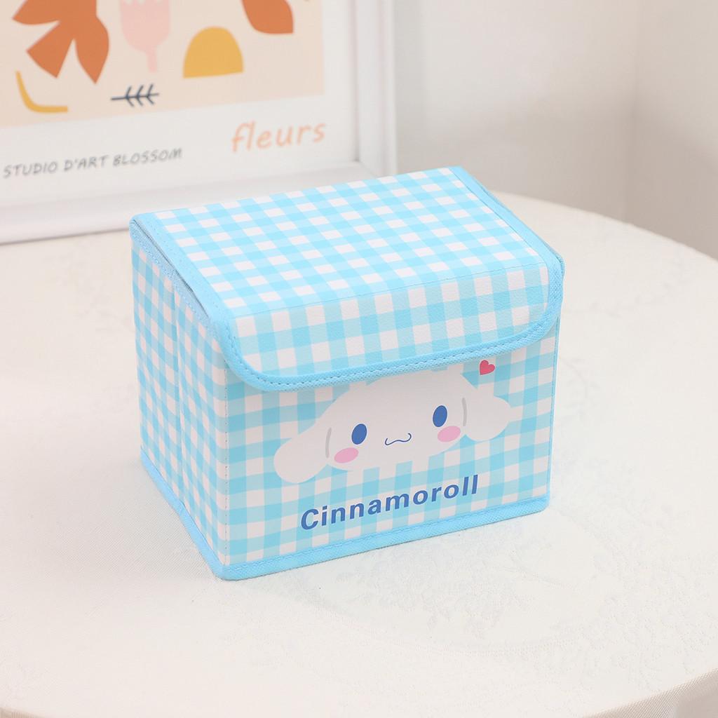 Hello Kitty Kuromi Cinnamoroll Melody Узор в клетку Складной откидной ящик для хранения для офиса и спальни