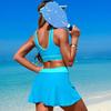 2Pcs/Set Women Tankini Set Low O-Neck Sleeve Tank Tops Tummy Control Side Split Skorts Set Patchwork Color Swimwear